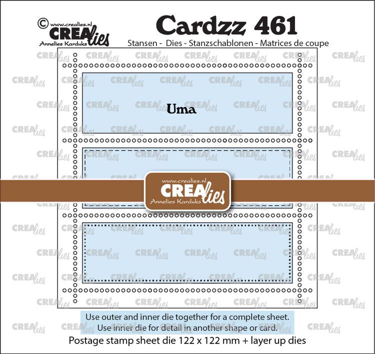 Cardzz stansen no. 461, Vierkant Postzegelvel Uma met 3 rechthoeken