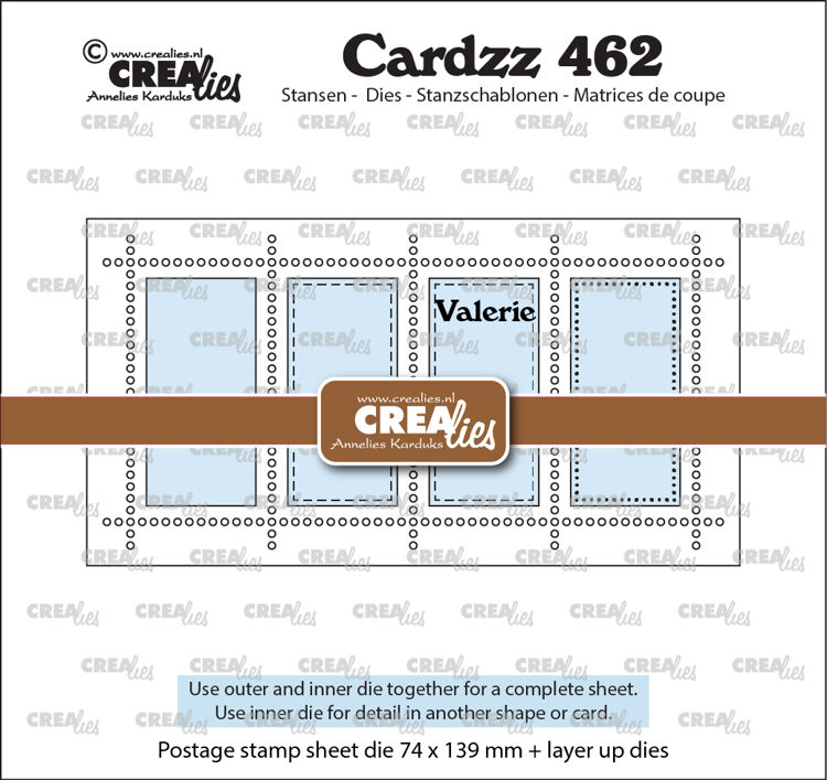 Cardzz stansen no. 462, Mini Slimline Postzegelvel Valerie met 4 rechthoeken verticaal
