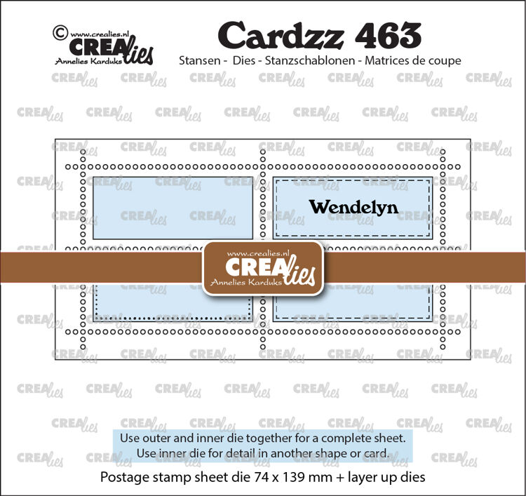Cardzz stansen no. 463, Mini Slimline Postzegelvel Wendelyn met 4 rechthoeken horizontaal