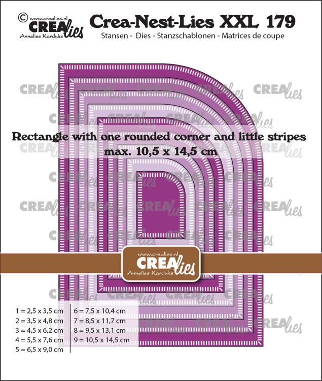 Crea-Nest-Lies XXL stansen no. 179, Rechthoek met 1 afgeronde hoek met kleine streepjes