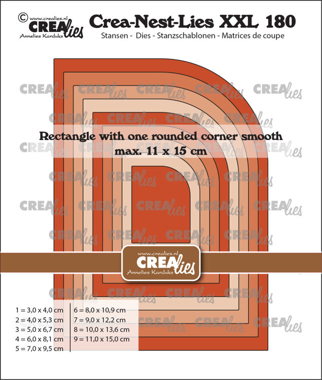 Crea-Nest-Lies XXL stansen no. 180, Rechthoek met 1 afgeronde hoek glad (past achter CLNestXXL179)