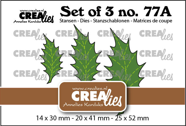 Set of 3 no. 77a, Blaadjes 22 Dichte Hulstblaadjes met stiklijn (spiegelbeeld)