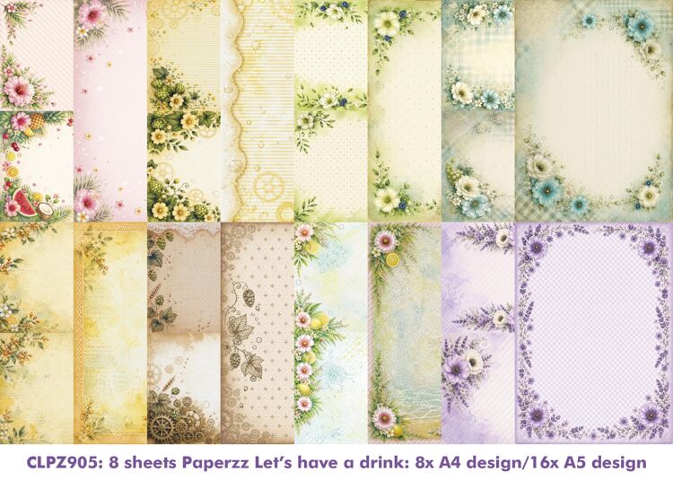 Designpapier: Bundel 8 vellen Let's have a drink A-H (van elk één)